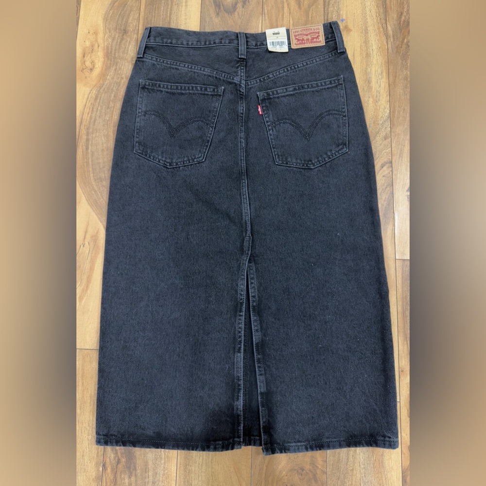 Levi’s Black Denim Pencil Maxi Skirt High Rise Classic Minimalist SZ 29” NWT - Picture 2 of 7